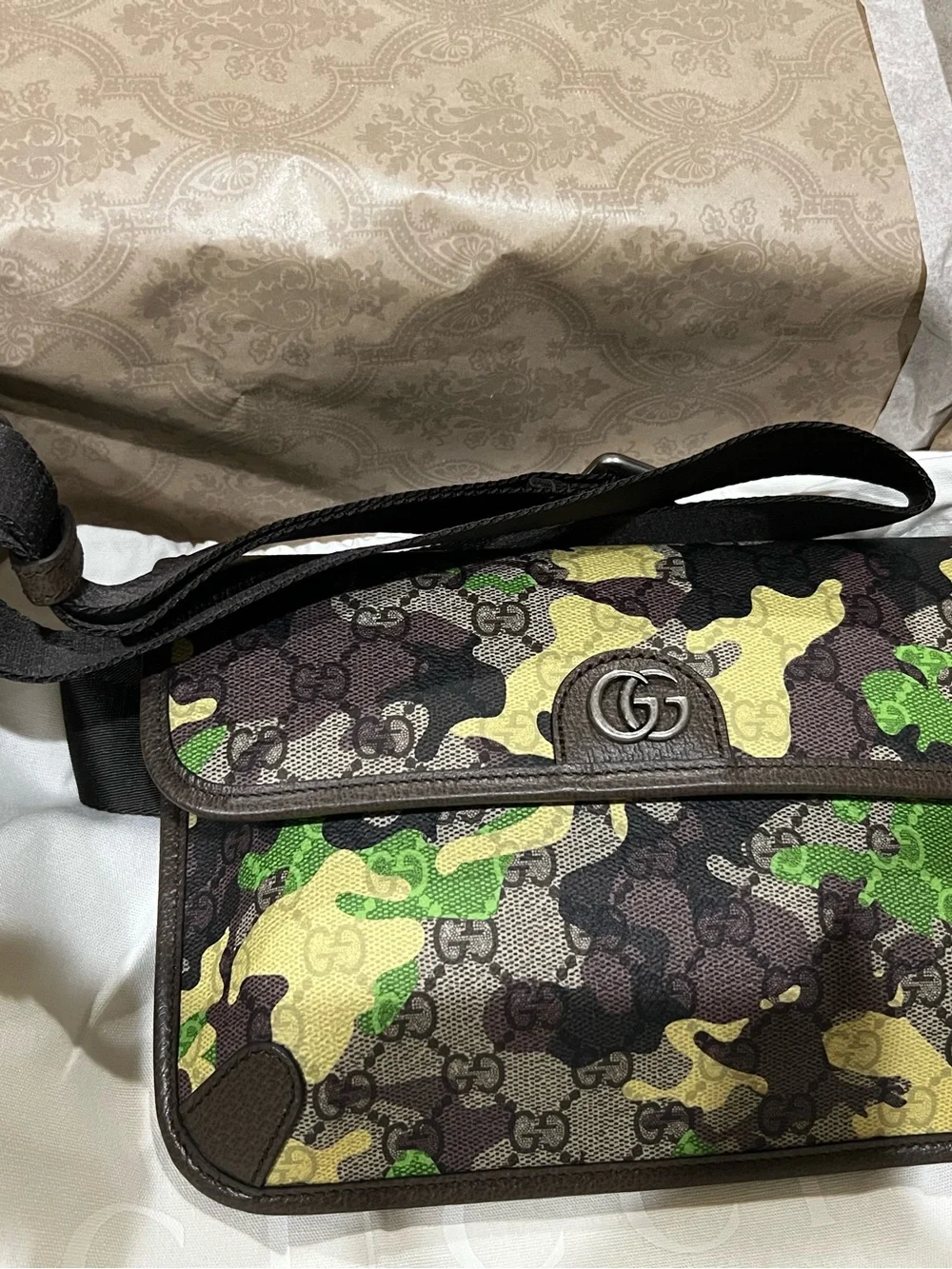 Gucci Brown and Green Camo Messenger Bag